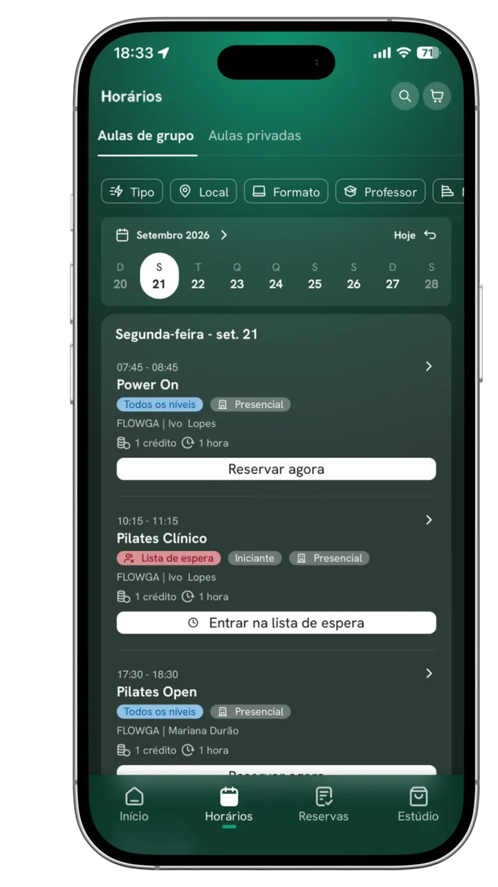 ecrã da app